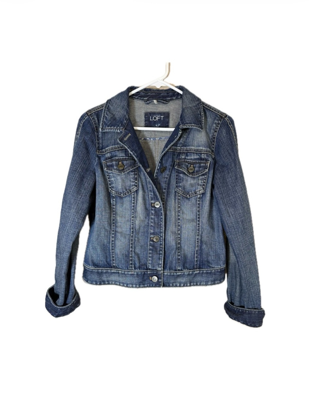 Ann Taylor Loft cropped denim blue jean jacket trucker Y2K Size 8P